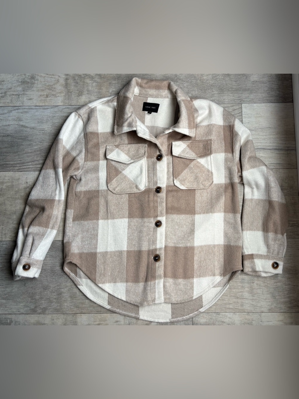 Love Tree Beige Plaid Shacket L-053